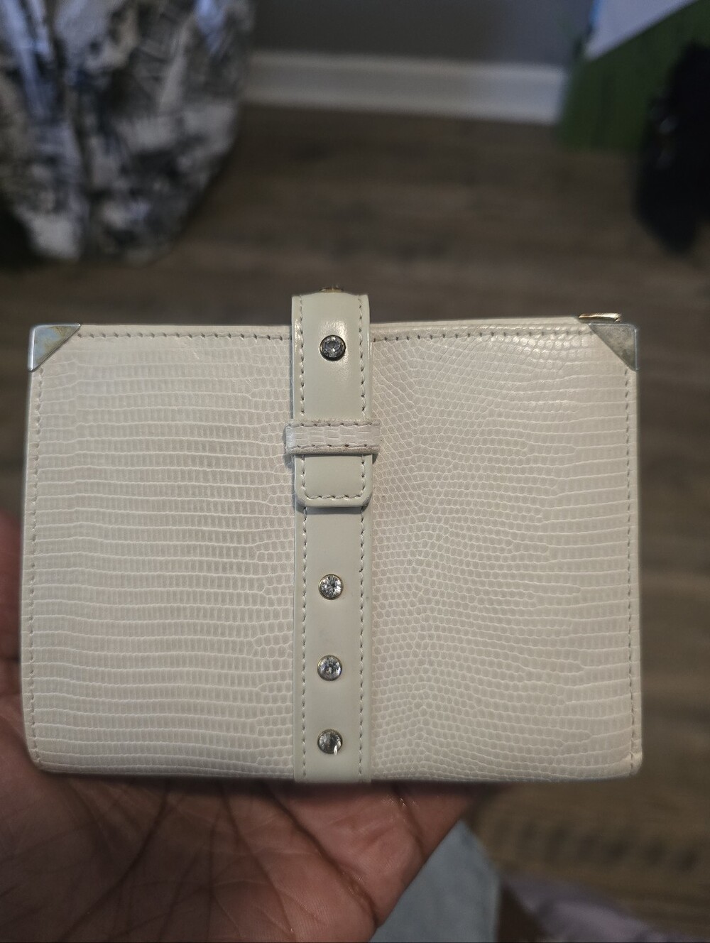 Swarovski Textured Leather Wallet with Stud Accent